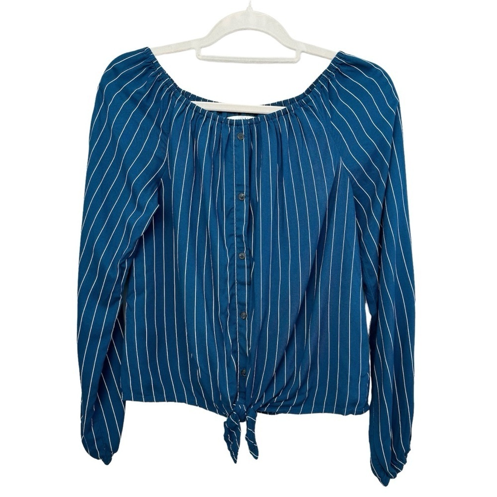 Abercrombie&Fitch Top Striped Blouse Size 15-16 kids Blue Buttons Shoulder Off